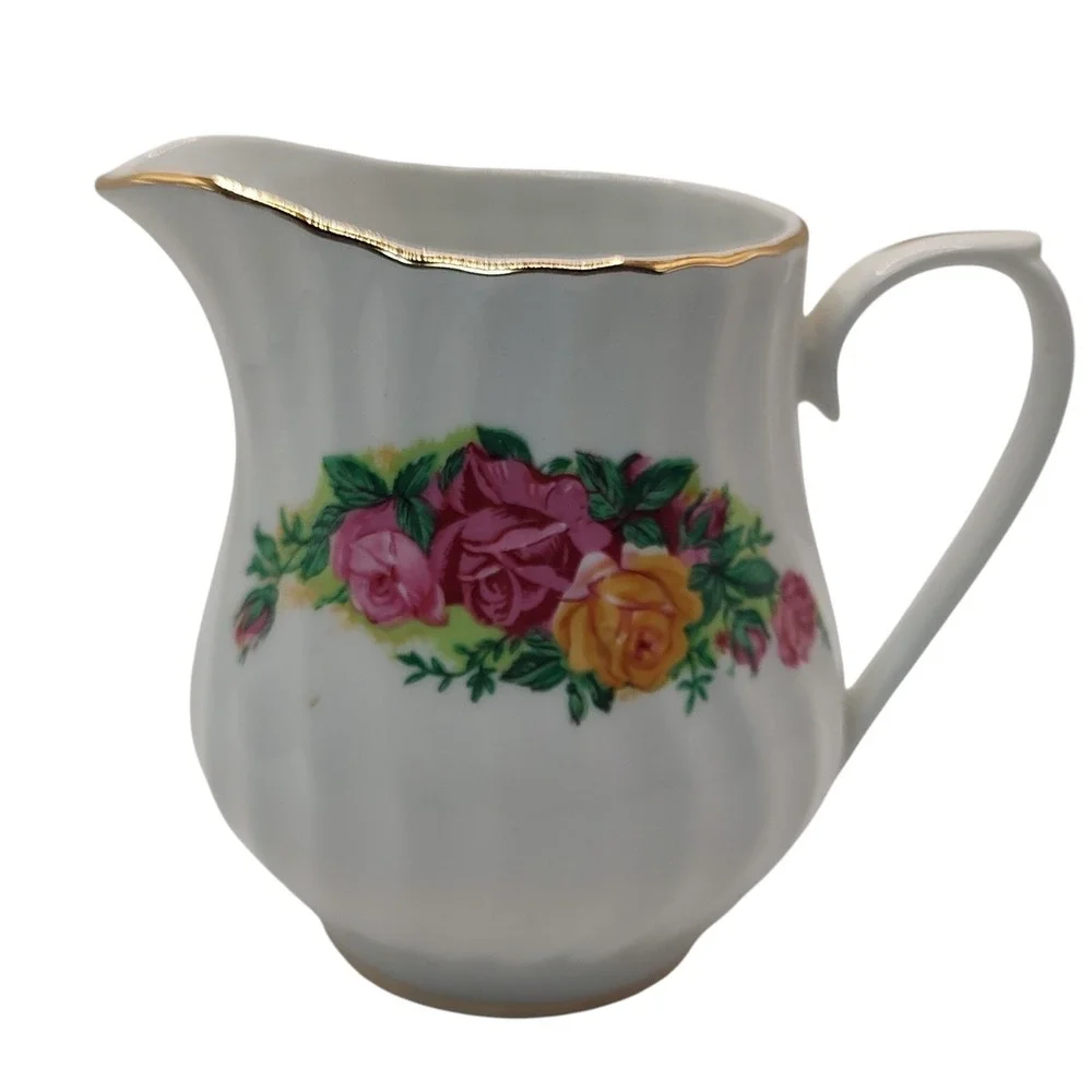 Vintage Regent China Creamer English Rose Pattern Gold Trim Swirl Eight‎ Ounce